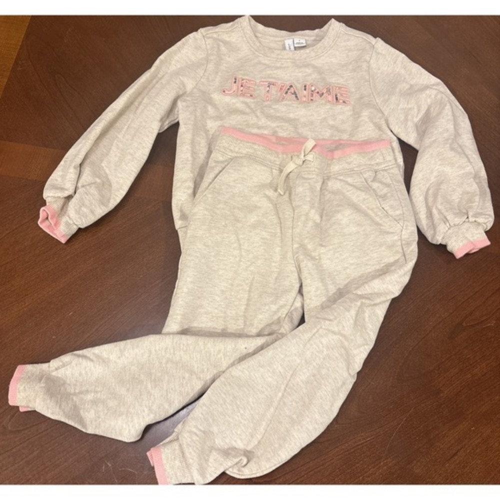 Janie and Jack Girls  "Jet'aime" 2 pcs Set Sweatshirt‎ Joggers Size 4